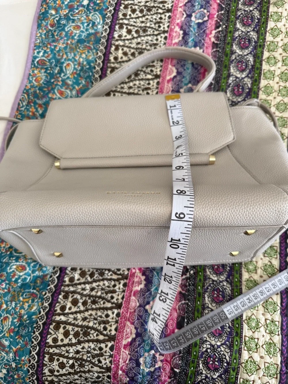 Structured Pebbled Satchel in Light Taupe. Missing strap